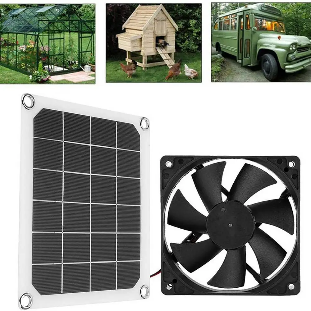 10W 5V Solar Panel Powered Fan IP65 Waterproof 6 Inch Mini Ventilator Solar Exhaust Fan for Dog Chicken House Greenhouse RV Car