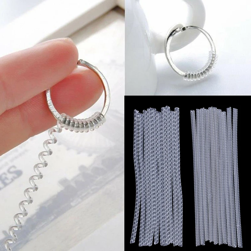 Anel espiral invisível 10cm, ajustador de anéis com base em espiral, redutor de inserção, ajuste de classificação, ferramentas de joias para qualquer anel com 10 peças
