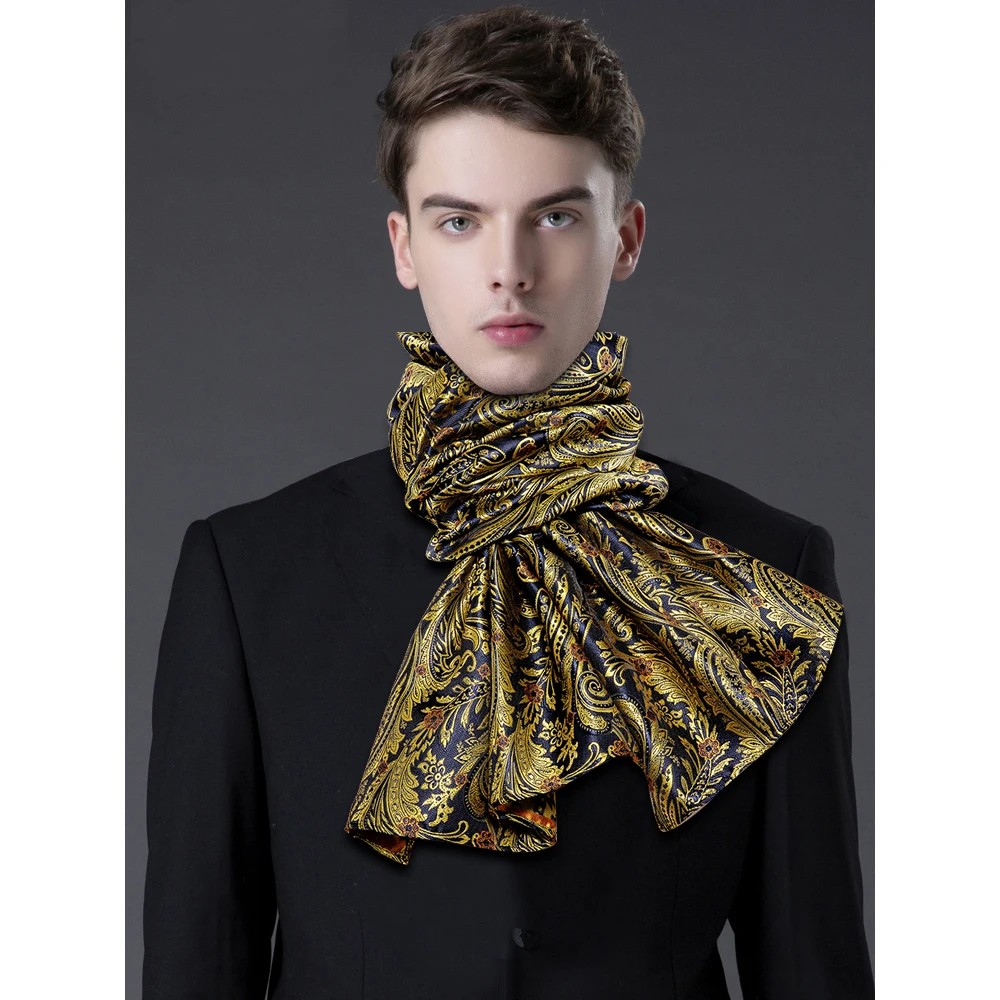 New Fashion Men Scarf Gold Jacquard Paisley 100% Silk Scarf Autumn Winter Casual Business Suit Shirt Soft Scarf Barry.Wang