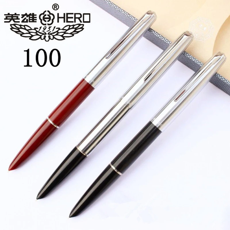 

High Quality Luxury HERO 100 Fountain Pen set box GIFT classic calligraphy 14K Gold ink pen School Office Writing Supplies