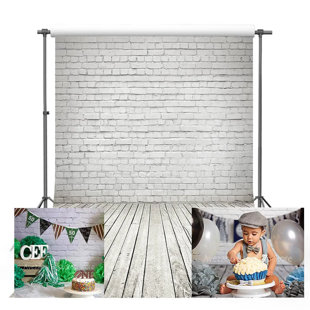 Avezano Backdrop Birthday Party Baby Shower White Wall Wooden Floor Photography Background Photo Studio Photophone Decor