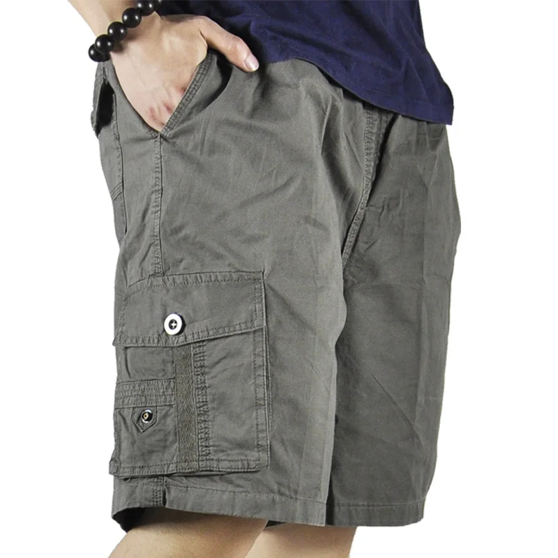 Summer 100% Cotton Men\'s Short Pants Casual Cargo Shorts Men Camouflage Baggy Elastic Waist Plaid Plus Size Male Short Big Size