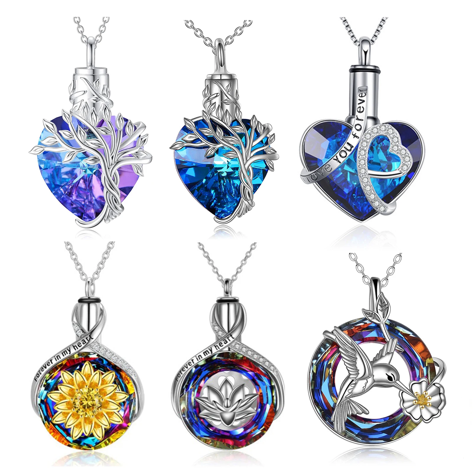 Joyería de cremación de 15 estilos, collar de urna de cristal con forma de corazón, colgante de recuerdo de cenizas, regalos de joyería para mujeres y niñas