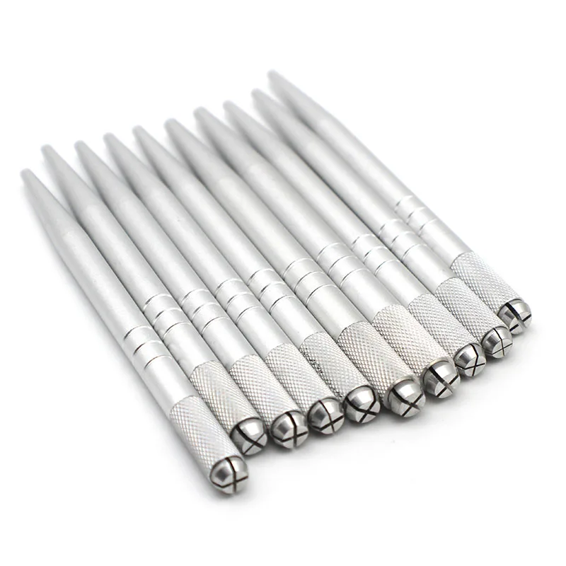 

100 Pcs Sliver Microblading Eyebrow Tattoo Pen Aluminum Alloy Permanent Makeup needle Pen For 3D eyebrow tattoo embroidery