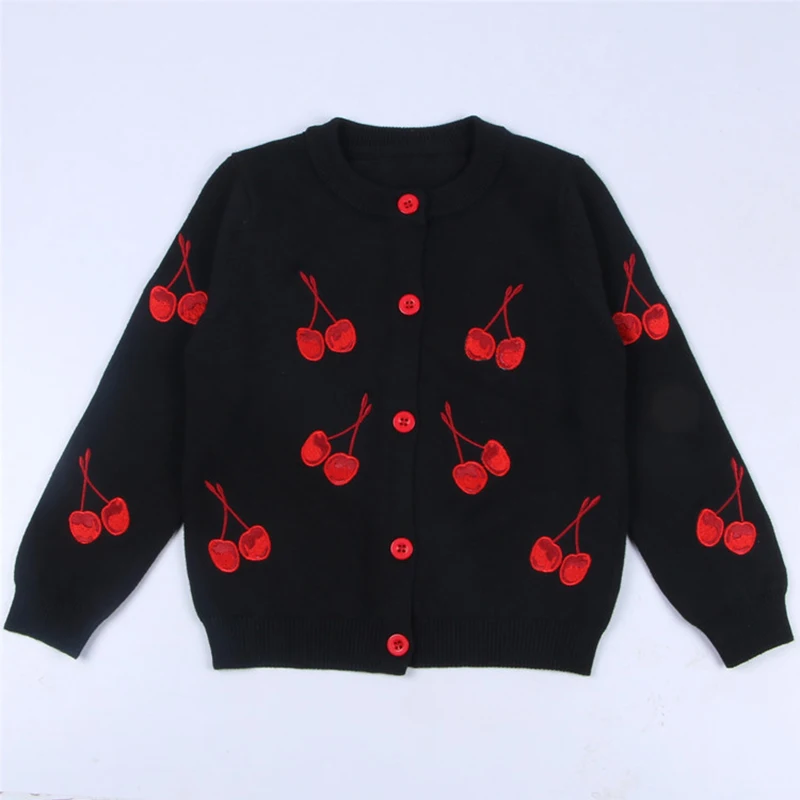 1-6Yrs Baby Boys Girls Cherry Embroidery Cardigan Coat Children Clothing Boys Girls Long Sleeve Knitted Kids Cardigan Coat