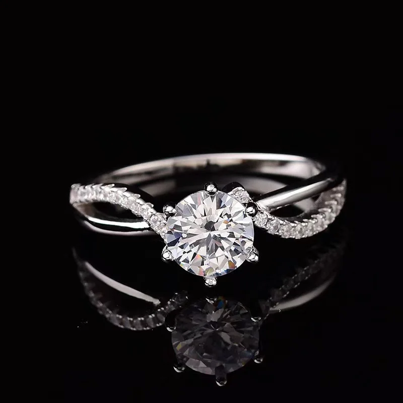 

Silver 925 jewelry hollowed-out twisted wall six-claw ring moissanite 1.0ct inlaid personality fashion silver ring wedding ring