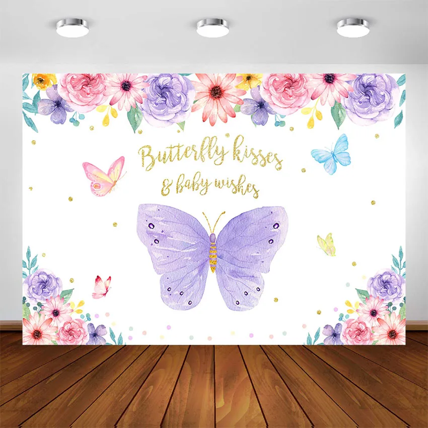 

Butterfly Backdrop Flower Butterfly Party Background for Photography Customized Birthday Baby Shower Banner Photocall Props