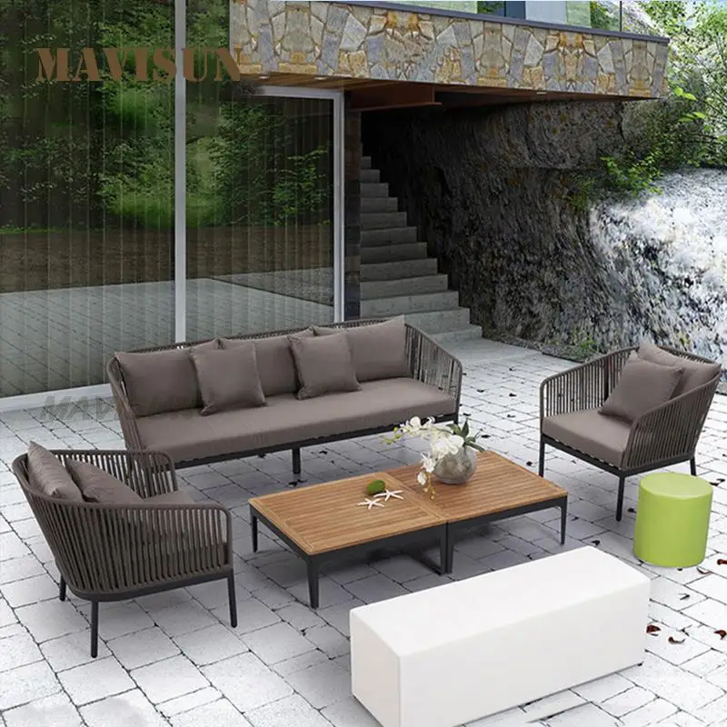 Patio Camping And Fishing Lazy Sofa Three Seat Sofa For Garden Outdoor Rattan Furniture Set Rectangle Table Small Apartment