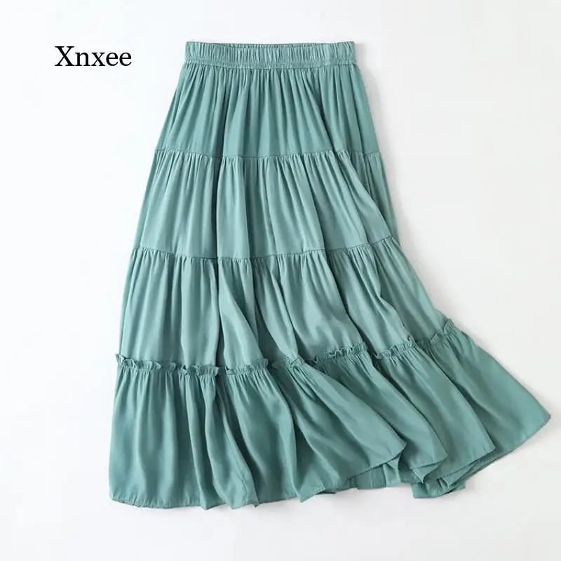 

Summer Ladies Purple Chiffon Beach Boho Long Skirt Ladies Black White Lace Pleated Skirt Office High Waist Mid-Length