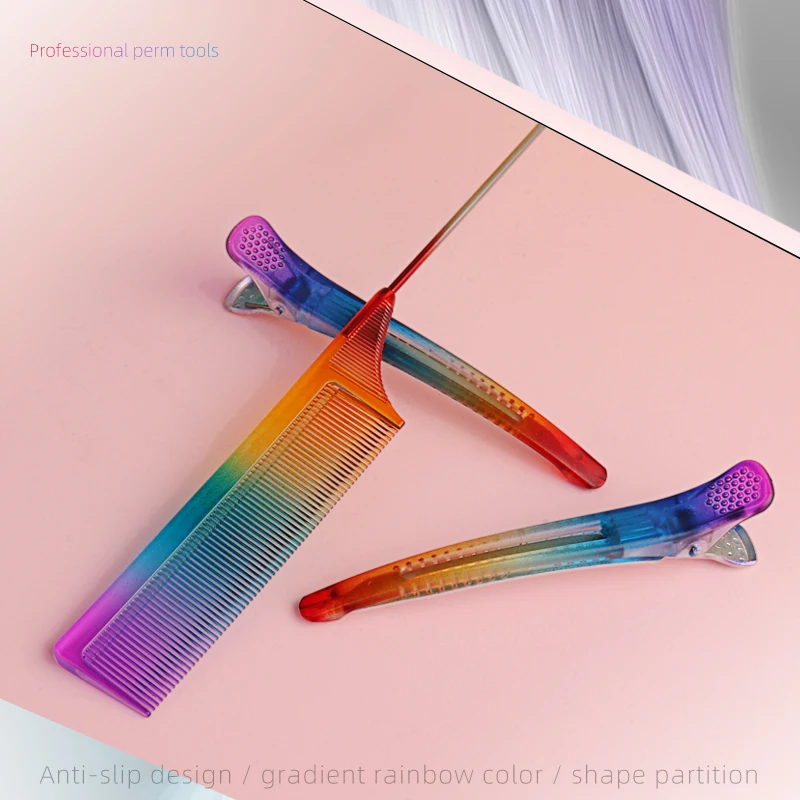 Anti-static Rainbow Hair Comb Rainbow Hairpin Fixed Styling Clip Flat Duck Mouth Hair Clips Pro Salon Hair Styling Tool