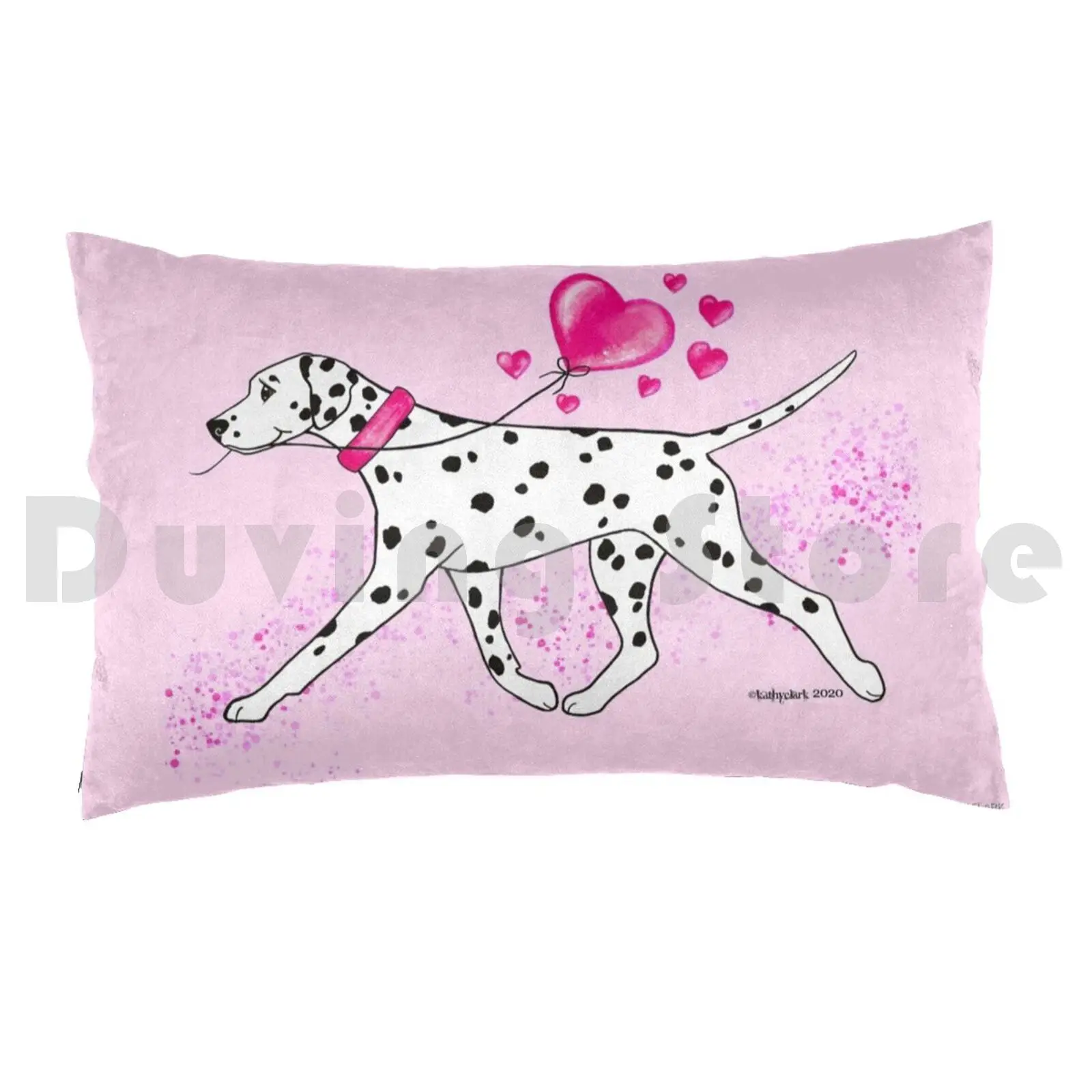 Dalmatian & Hearts Pillow Case Printed 50x75 Dalmatian Cute Dog Valentine Dalentine Hearts