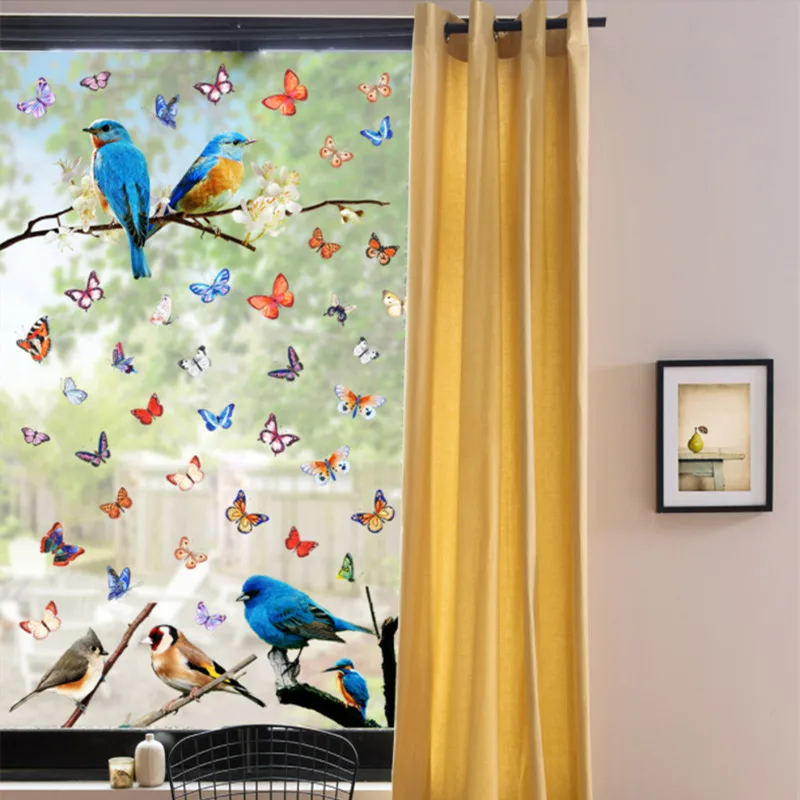 Hummingbird Tree Branche Window Cling Bird Anti Collision Butterfly Stickers Decal Decor Home DIY Glass Sticker Double Side View