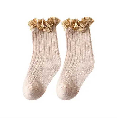 3Pairs 0-8 Year Spring new children's socks girls lace tube socks cream baby double needle socks