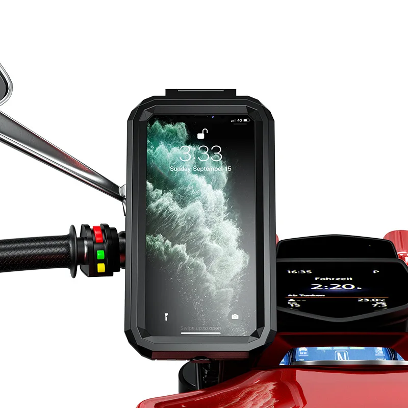 Motorcycle Phone Mount Waterproof Phone Holder Handlebar Mount Rearview Mirror Touch-Screen 360degree Rotation for 5.5-6.5 inch