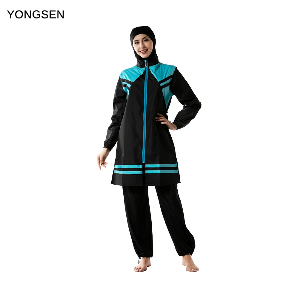 YONGSEN Summer Muslim Swimsuit Islamic Conservative Burkinis Beachwear Hijab ladies Swimwear Trousers Hooded Temperament Elegant