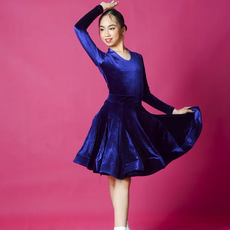 

Customize New Latin dance Children velvet Dress groups Tango Waltz Dancing Costumes Girls Competition Clothes