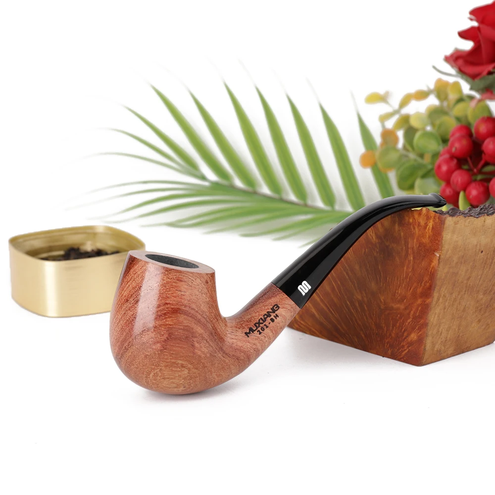 MUXIANG 10 Tools Kits 2 in 1 Wooden Rosewood Long Smoking Accessory Tobacco Pipes With 9mm Filter Two Acrylic Pipe Bends Stem