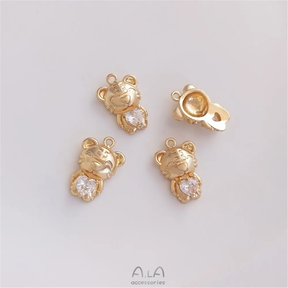 

14K Gold Plated zirconium cartoon tiger head pendant cute little tiger pendant DIY Zodiac bracelet accessories