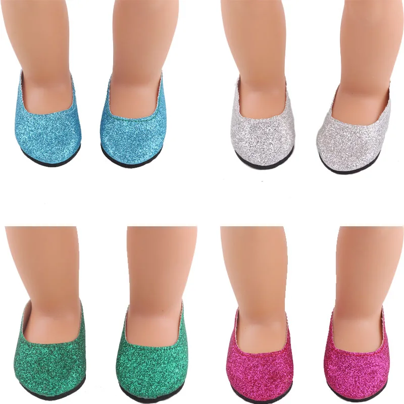 Shallow Mouth Small Sequined Doll Shoes For 18 Inch American Doll Girls & 43 Cm New Born Baby Doll Accessories,Our Generation