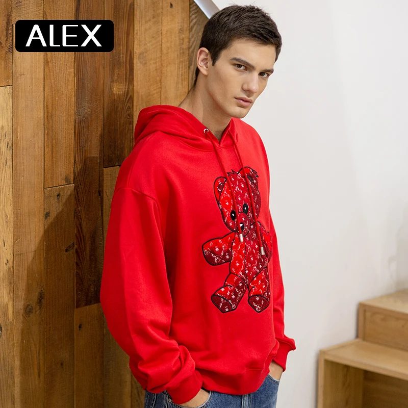 Alex Plein Hoodies Men Teddy Bear Towel Embroidery Streetwear One Piece Couple Clothing Oversized Fashion Sweatshirt 100%Cotton