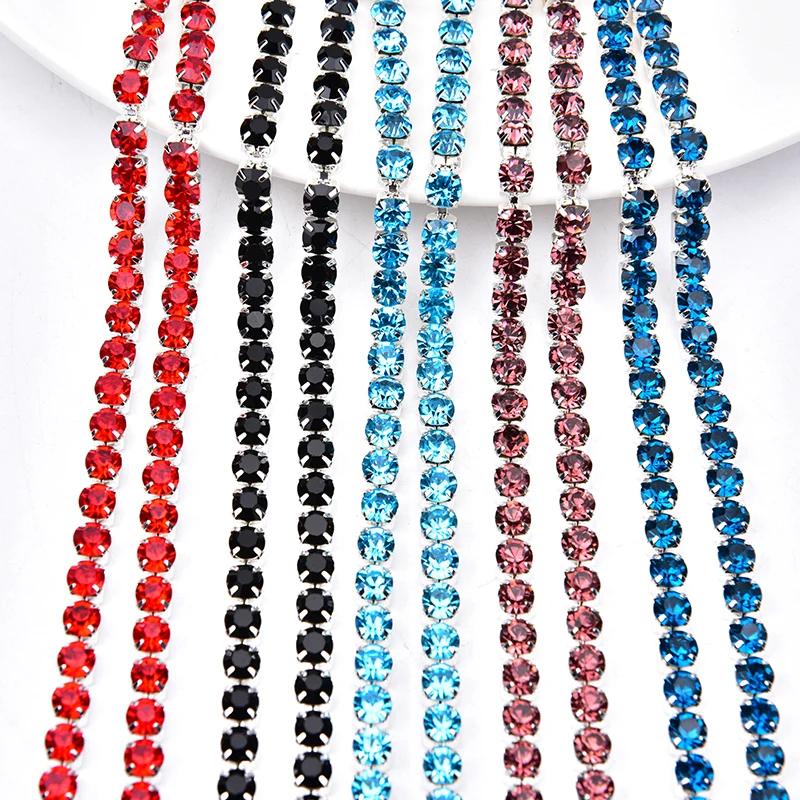 5 Yards SS20 5mm Rhinestone Cup Chain Strass Glass Crystal Stone Trimming Silver Base Plating Flatback DIY Wedding Dress Clothes