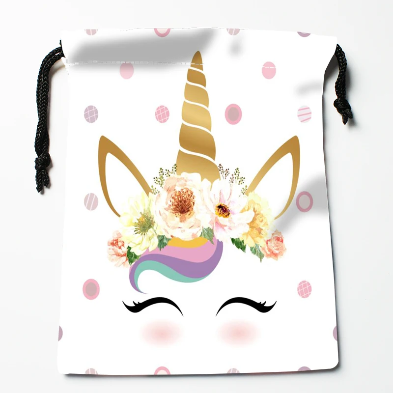 New Arrival Unicorn Cartoon Drawstring Bags Print 18X22CM Soft Satin Fabric Resuable Storage Storage Clothes Bag Shoes Bags