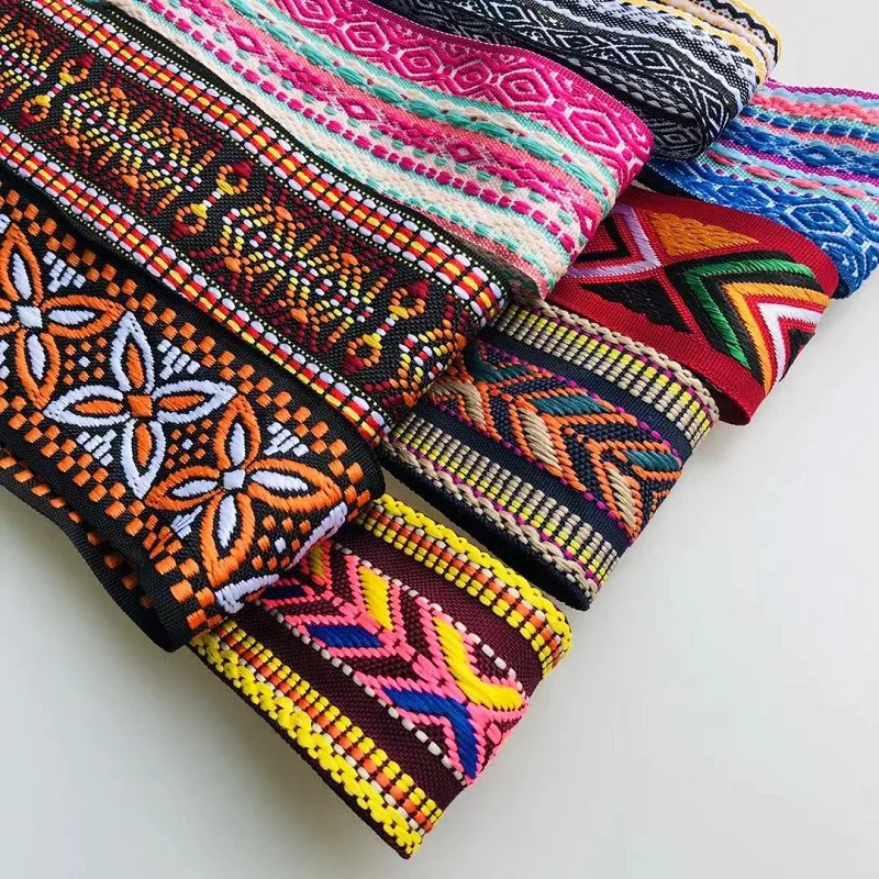 10yards/lots Woven Jacquard Ribbon Trims flowers geometric pattern for Guitar straps clothing accessory 3.7cm - 5cm LS-2706