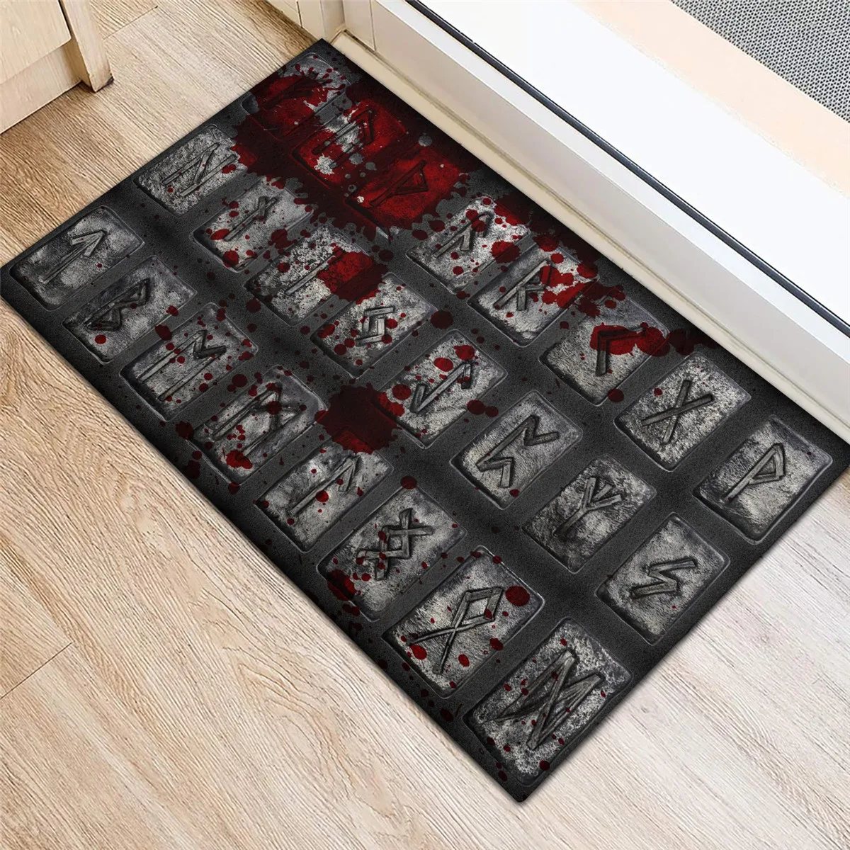 Viking Norse Runes Blood 3D All Over Printed Doormat Non Slip Door Floor Mats Decor Porch Doormat