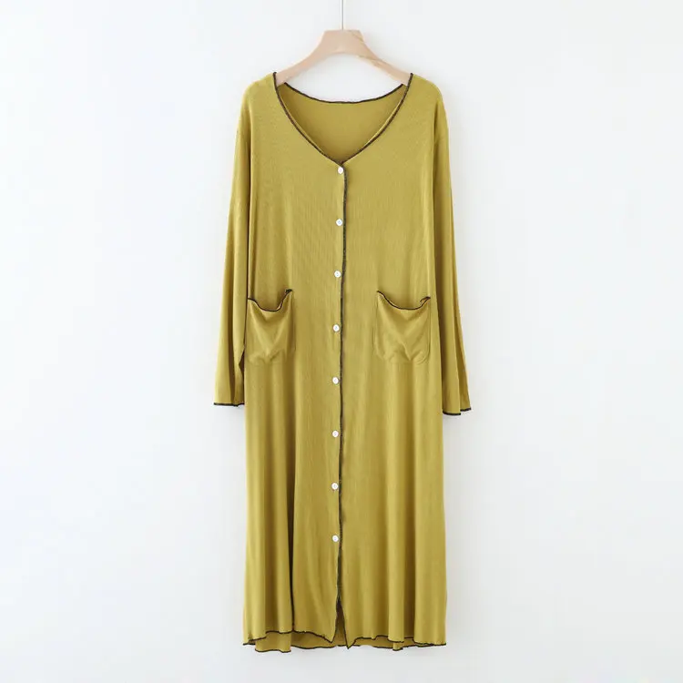 Large Size Long-Sleeved Cardigan Dress Female 90 Kg Spring Autumn Long Nightdress Loose Modal Nightgowns Women Home Clothes