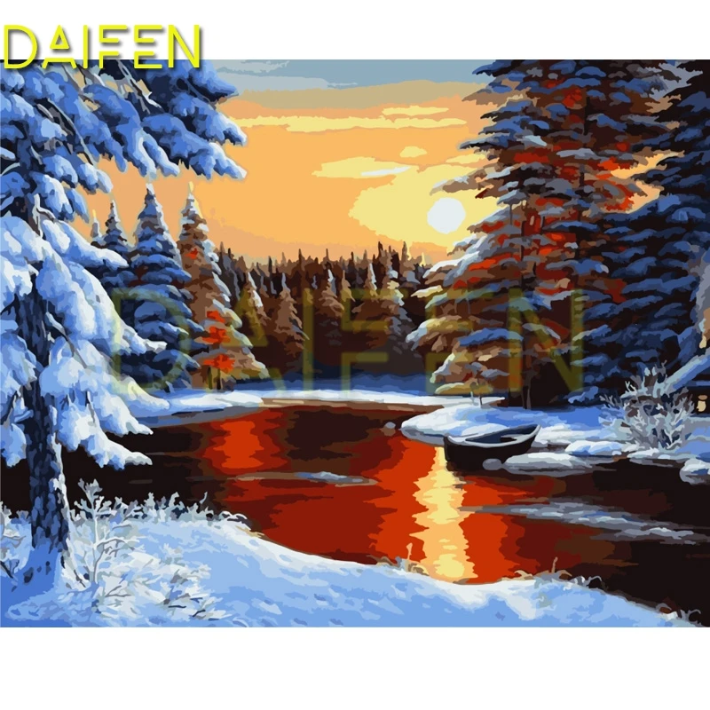 Full Round Diamond mosaic Pine sunset DIY 3D Diamond painting Full Square Diamond embroidery Cross stitch Snow scape Lake Forest