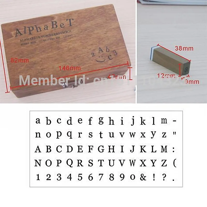 70pcs/set Cute Number&Letter Vintage Wooden Box Case Alphabet Letters Number Craft Rubber Stamps Set