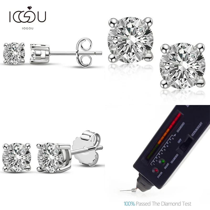 

IOGOU 925 Silver Round D Color Moissanite Diamond 3.0/4.0/5.0MM Classic Simple Four Claws Earrings Ladies Gemstone Stud Earrings