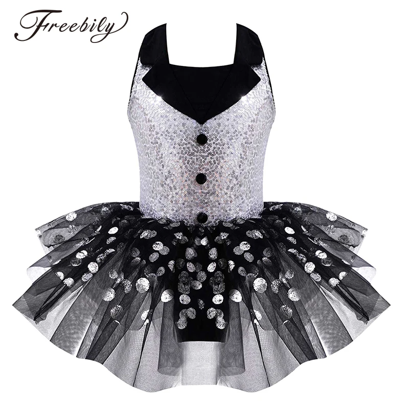 Kids Girl Ballet Tutu Dress for Children Jazz Dance Clothing Sequins Polka Dots Ballet Dance Costume Stage Performance Dancewear