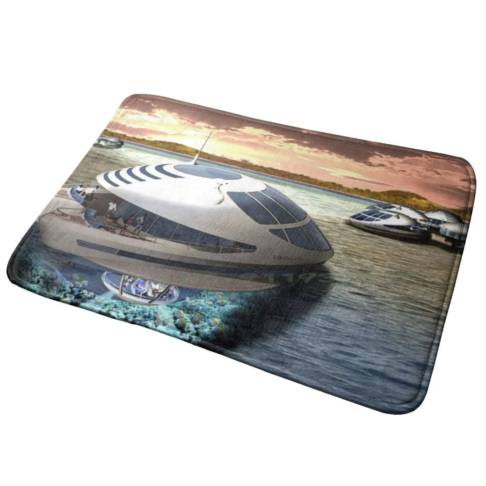 Prefab House-Trilobis 65-Semisubgeneration-Floating / Contemporary / Steel , Boat , Ship Entrance Door Mat Bath Mat Rug Eat