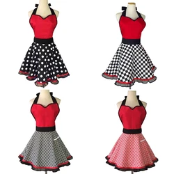 Sweetheart Polka Dot Plaid Retro Kitchen Aprons Ruffle Chiffon Side Cute Lady Cooking Gift for Women Girls Chef Housewarming