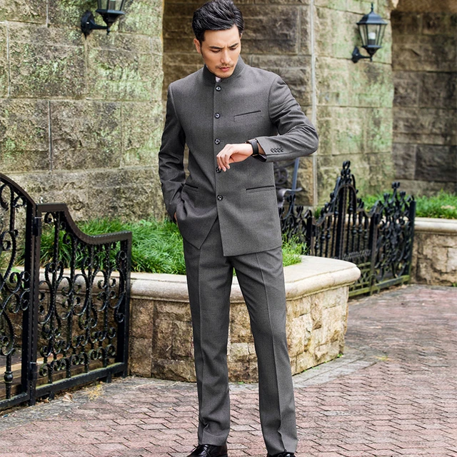 Chinese Style Wedding Groom Tang Suits Male Stand Collar Tunic Clothing Slim Spring Autumn Chinese Traditional Zhong Shan Suit Suits AliExpress