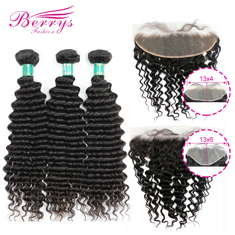 

Berrys Fashion Deep Wave Bundles With 13x4 & 13x6 Frontal 10-28inch 100% Unprocessed Malaysia Human Hair Weave