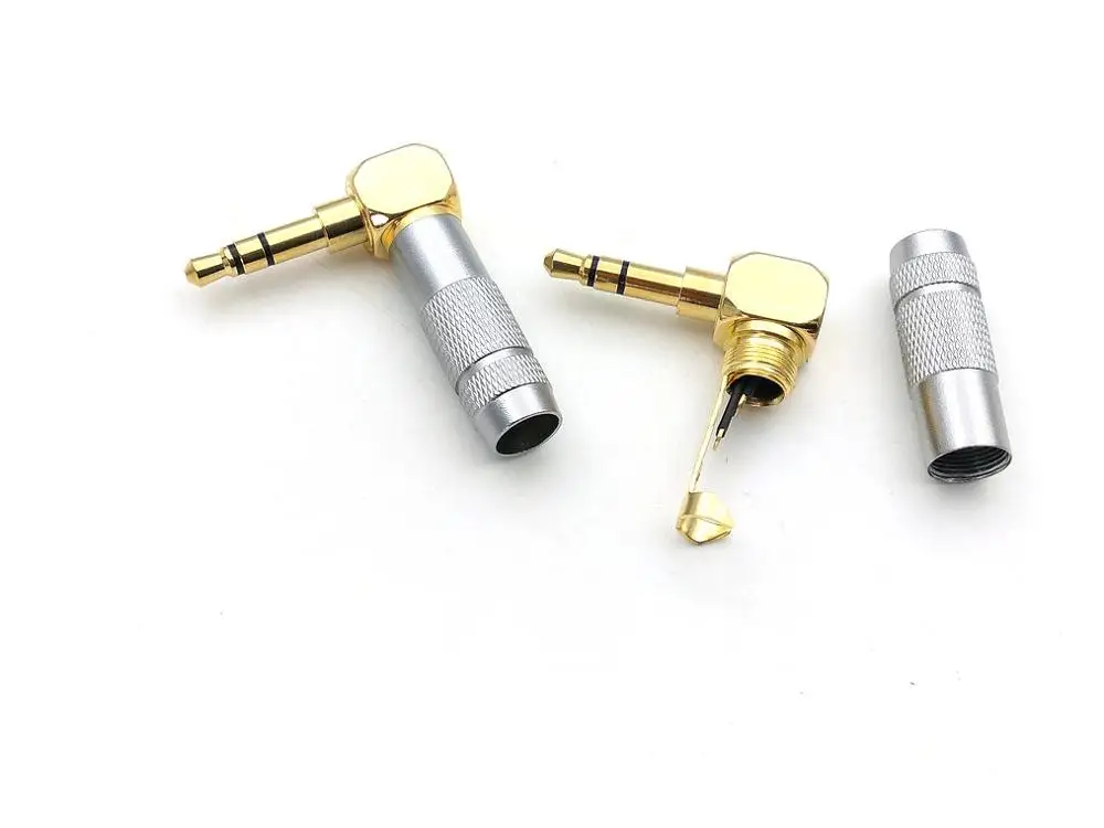 50pcs Gold plated Stereo Male Plug 3.5mm Angled Audio adapter soldering