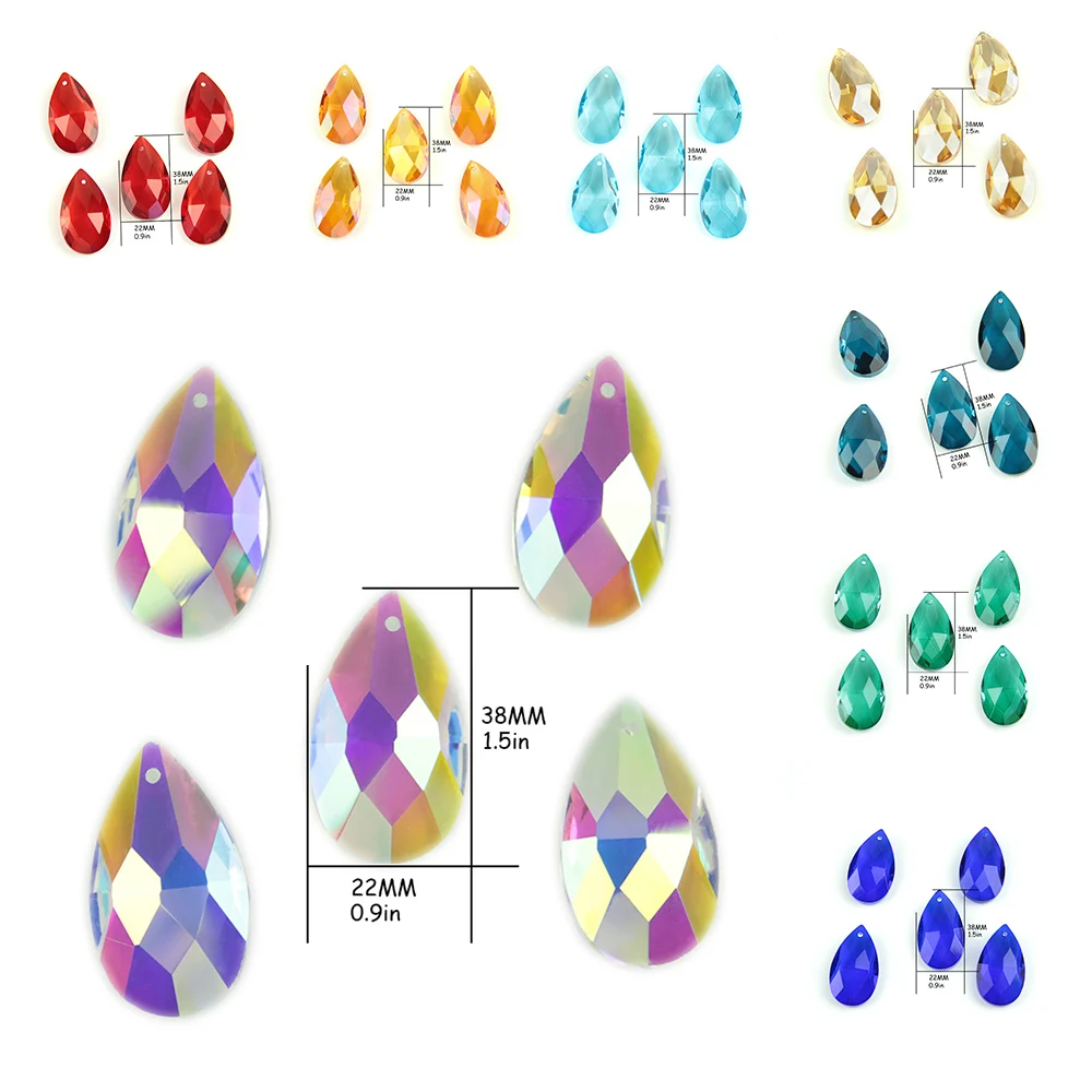 Colors 38mm 50mm 63mm 10pcs Crystal Teardrop Chandelier Pendants Glass Diy Lamp Parts for Wedding /Home Lighting Decoration