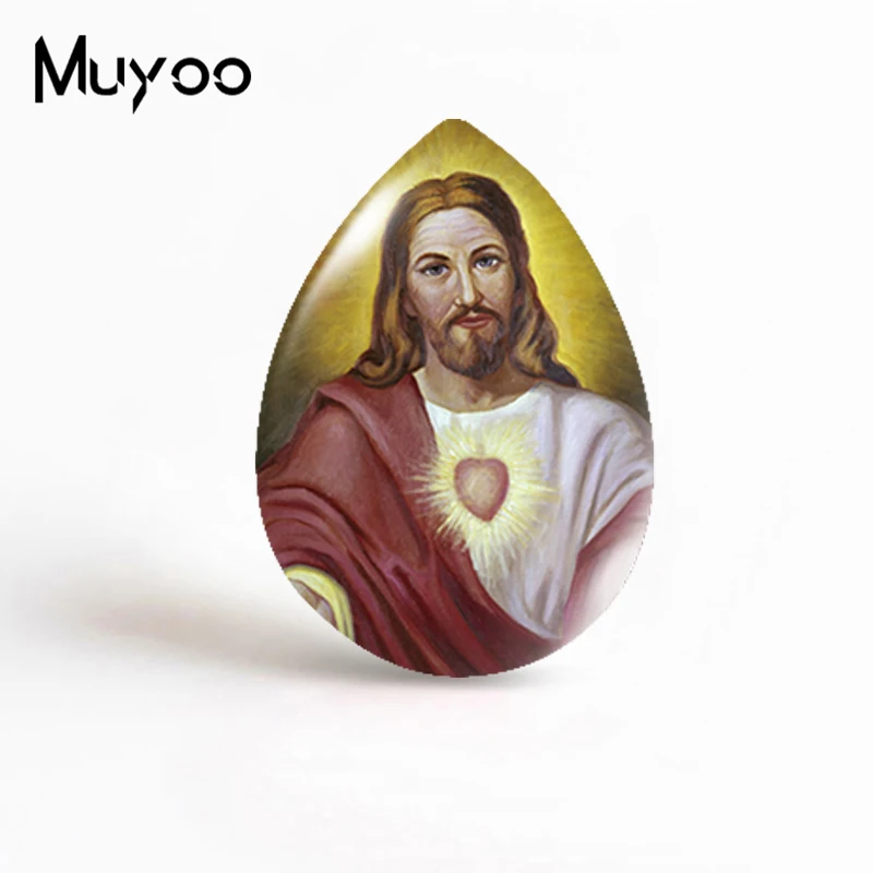 2020 New Sacred Heart of Jesus Tear Drop Glass Dome Photo Jewelry Handcraft DIY Accessories