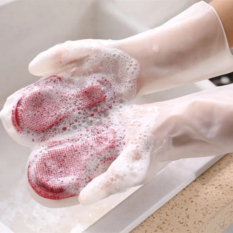 Magic brush cleaning non-slip kitchen waterproof silicone wash dishes decontamination gloves