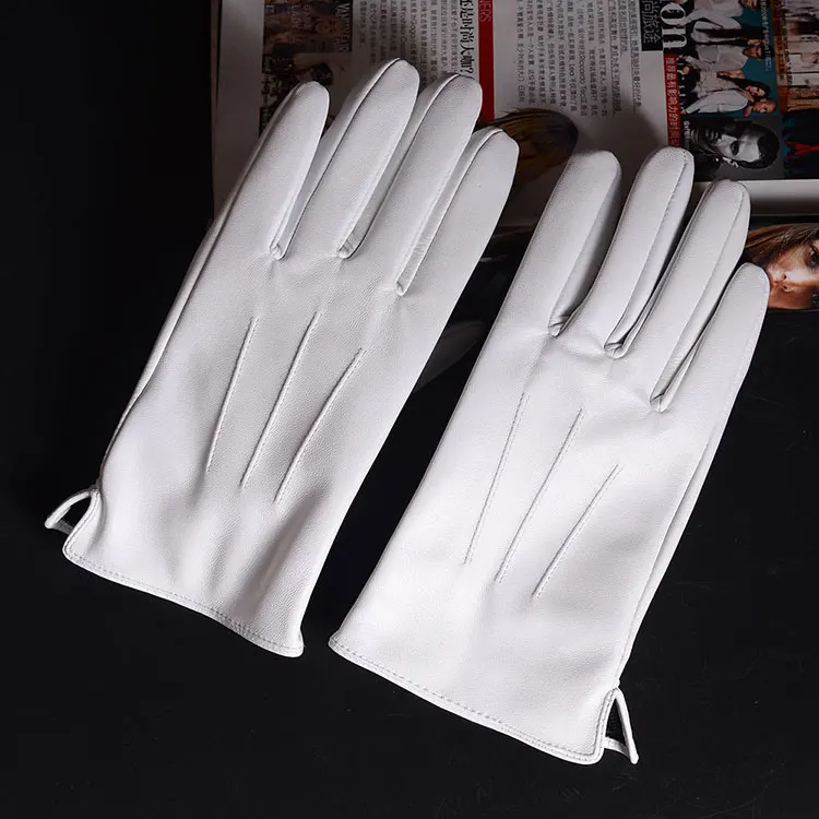 Men's Genuine Leather Real Leather Winter Warm White Ceremonial Short Gloves