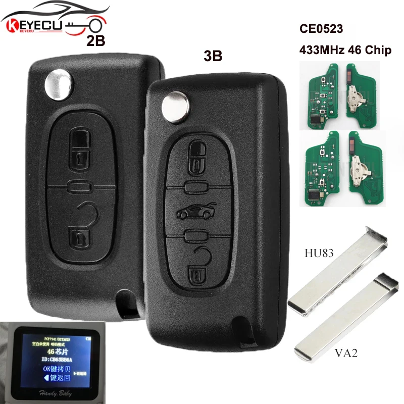 

KEYECU CE0523 0523 Remote Flip Remote Key ASK/ FSK 433MHz ID46 for PEUGEOT 207 307 308 407 ,for CITROEN C2 C3 C4 C5 C6