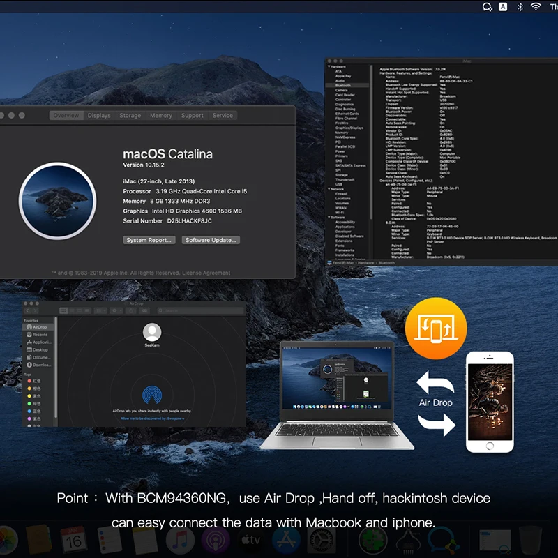 Hackintosh macOS BCM94360NG M.2 Wifi Card Dual Band 1200Mbps 5Ghz Bluetooth 4.0 802.11ac Wireless Adapter Than DW1560 BCM94352Z