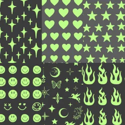 Luminous Effect fire flame Nail Sticker 3D Engraved Glow in the Dark Smiles Heart Nail Art Decorations Nail Decals Design