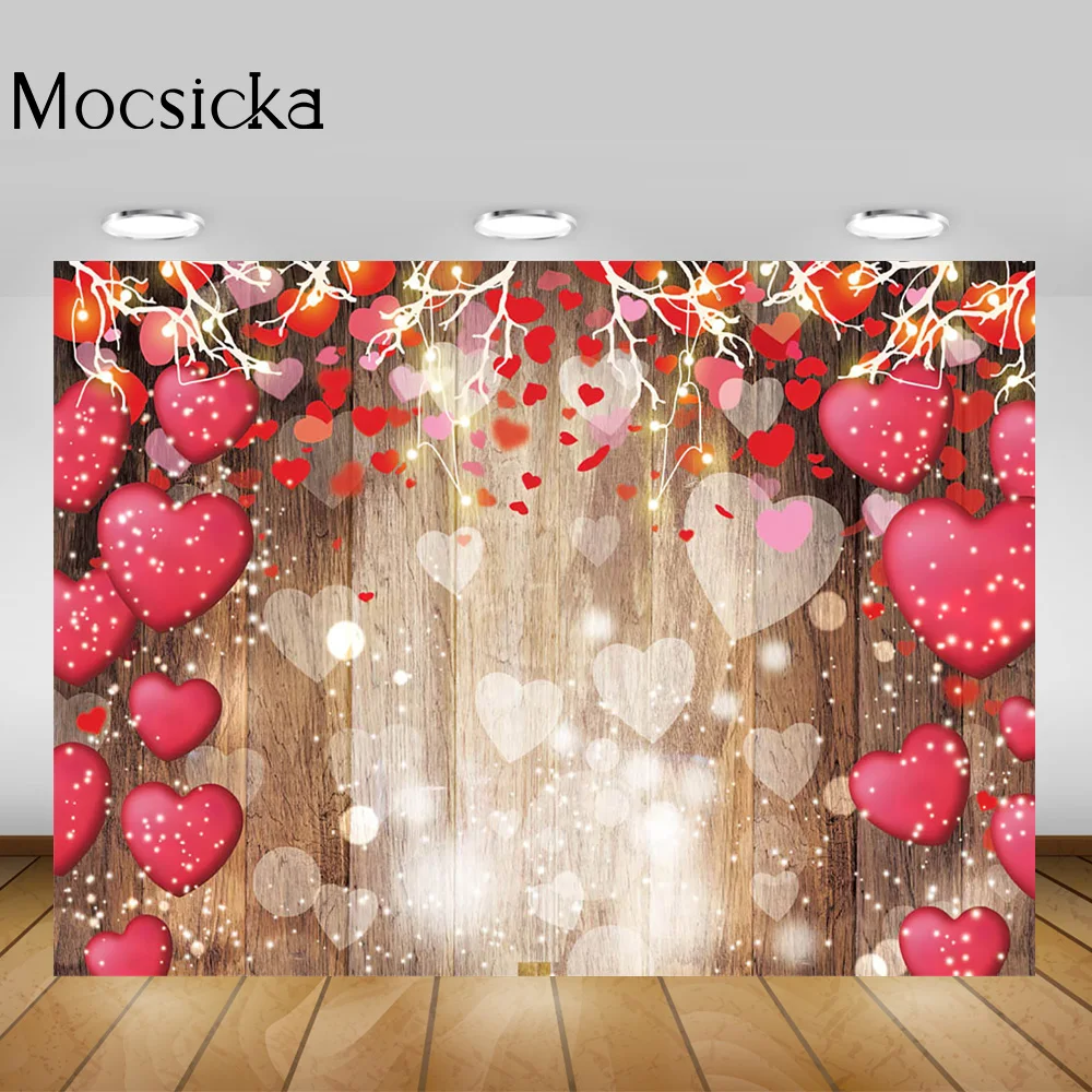 Valentine's Day Wood Red Love Heart Backdrops Photography Mother's Party Background Wedding Bridal Shower Photo Booth Studio