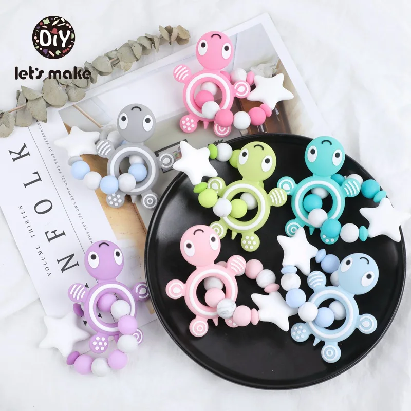 Let\'s Make 1pc Baby Teether Food Grade Silicone Rodent Animal Turtle Nursing Bracelet Silicone Beads Baby Teething Nursing Toys