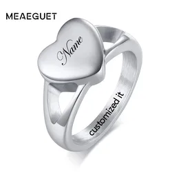 Women's Stainless Steel silver color Ring Heart Design Personalized Cremation Ash Urn Name Logo Brands Jewelry