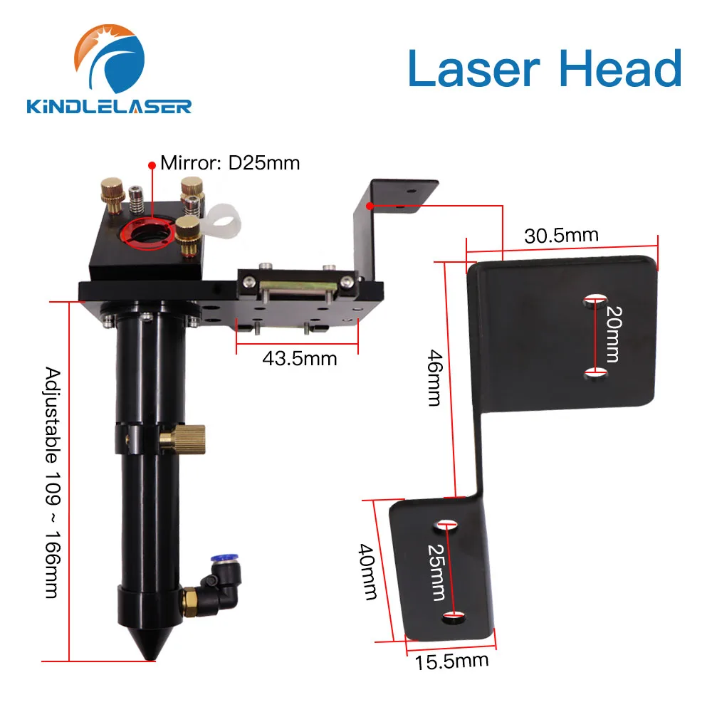 Testina Laser CO2 KINDLELASER Dia.18 FL38.1 e Dia.20 FL50.8 / 63.5/101.6mm supporto per macchina da taglio per incisione Laser (nero)