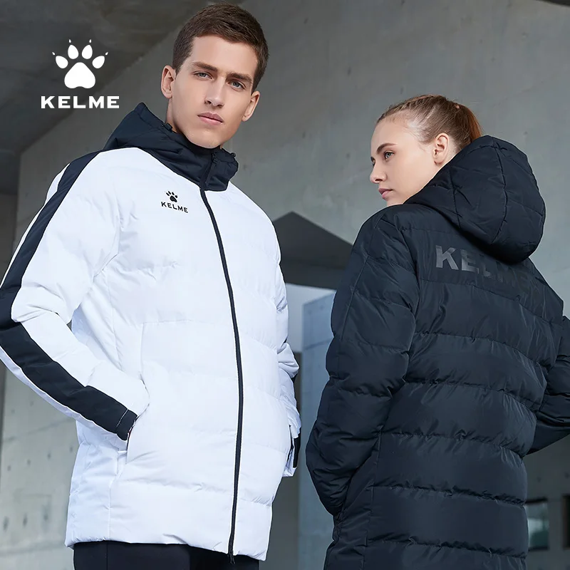 KELME Winter Men\'s Cotton Jacket Hooded Short Warm Coat Training Sports Team Uniform Women Padded Outwear 8261MF1013